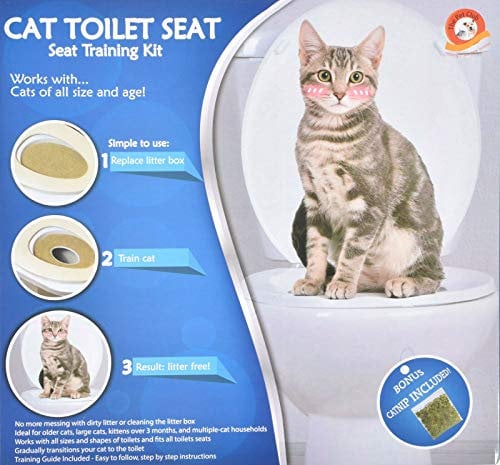 SASHTECH Cat Kitten Hygienic Toilet Litter Tray – potty training kit – with catnip seat – beige