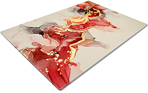 Glass Chopping Board 50 x 40 | Kitchen Worktop Protector | Multifunctional Cutting Board | Work Top Savers | Kitchen Accessories | Extra Large | Red Gold White