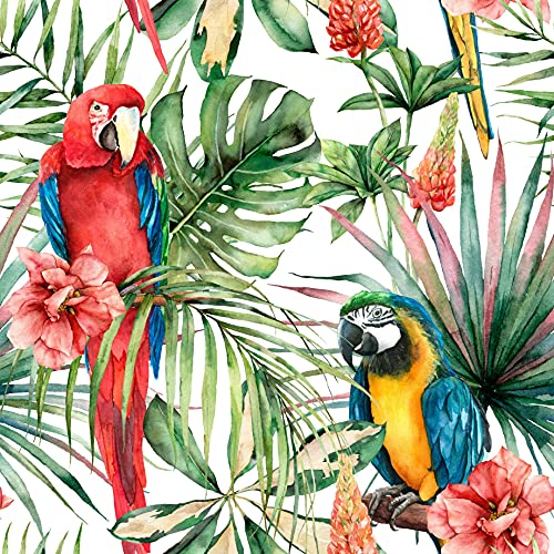 marburg Tapete grün rot weiß Vliestapete Glööckler Jungle RTL Floral Natur Blätter Vogel Papagei Miniposter für Schlafzimmer Wohnzimmer oder Küche 1,60 x 1,60m 33429