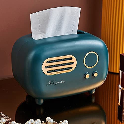 SPORTARC Taschentuchbox für Feuchttücher, Retro Radio Styling Kosmetiktücherbox, Kosmetiktücherbox Für Küche Badezimmer Schlafzimmer, 17.5×12.5×12.5cm, Grün