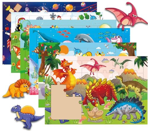 (6* Puzzle) Wooden Jigsaw puzzles for kids 3-6 Year Old 30 Piece Colorful Wooden Puzzles for Toddler Children Learning Educational Puzzles Toys for Boys and Girls Set for Kids 3 4 5 6 Year Old
