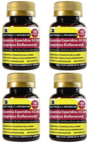 Diosmina Esperidina Complesso Bioflavonoidi Compresse con Vitamina C, Vite Opc, Rusco, Ippocastano | Integratore per la Circolazione Emorroidi Gambe Microcircolo (4 confezioni da 100 compresse)