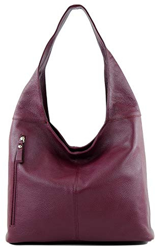 modamoda de T155 Damen Leder Shopper Schultertasche Large handmade in Italy, Farbe:Bordeauxviolett