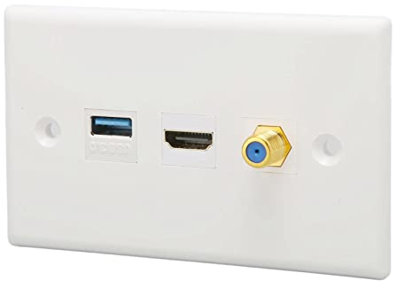 ASHATA HD-Multimedia-Schnittstelle, Ethernet-Wandplatte, Lötfrei, Zum Einrasten, HDMI, USB 3.0, TV-F-Kopfbuchse, für HDTV-Projektoren, Computer, Videoplayer
