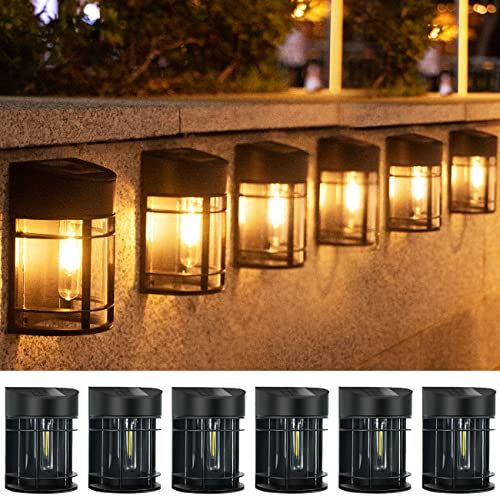 btfarm 【6 Pack】 Solar Fence Lights Outdoor Garden, Solar Outdoor Wall Lights Waterproof Retro LED Wall Lights for Garden Fence Patio Decking Gate Yard Decoration (Warm White)