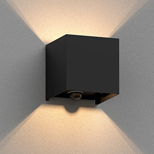 ledscom.de Wandleuchte CUBEL für außen, IP65, Up-/Downlight, Bewegungsmelder, schwarz matt, quadratisch, 1x G9 max. 10W