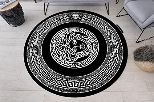rugsx Elegant Kreis Teppich Hampton für Zimmer, Wohnzimmer, Schlafzimmer, Medusa griechisch, schwarz Kreis 200 cm