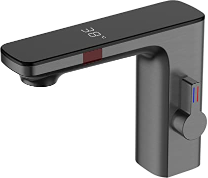 XJTNLB Automatischer Sensor Wasserhahn Bad Waschtischarmatur Infrarot Wasserhahn mit Sensor, Einhebelmischer für Badezimmer Pistole Grau