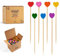 FOOGO Green 300pcs Bamboo Cocktail Sticks, FSC® Certified, 9cm Fancy Multi-Coloured Heart skewers, Cocktail Accessories for Drinks, Party Food Picks, Sturdy compostable Eco-Friendly Wooden Sticks