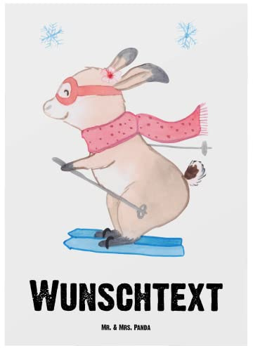 Mr. & Mrs. Panda Personalisierte Postkarte Hase Skifahren - Geschenke, Karte mit Namen, Skiwettbewerb, postkarten, Ski fahren, Grußkarte, Grußkarten, Skirennen, Geschenk, Skisport