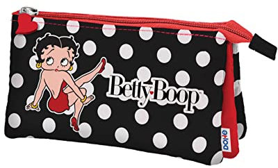 DOHE - Estuche Escolar 3 Compartimentos - Cierre de Cremalleras, Licencia Oficial, Poliéster Resistente, 23x12x2,5 cm, Material Escolar - Betty Boop