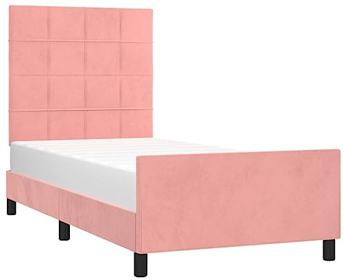 vidaXL Bettgestell mit Kopfteil Polsterbett Bett Bettrahmen Einzelbett Lattenrost Samtbett Schlafzimmermöbel Schlafzimmerbett Rosa 100x200cm Samt