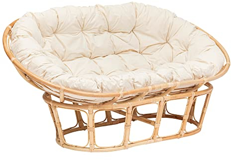 Atmosphera Créateur d'Intérieur - Banquette Seram en Rotin - Canapé Mamasan 2 Places - Beige Naturel - Confortable avec Coussin - Salon et Extérieur