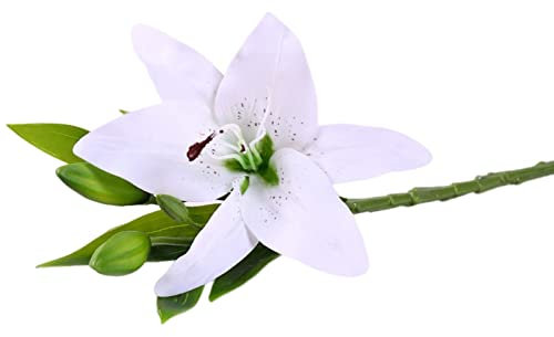Tainrunse Fiore di giglio finto non appassisce, 3 teste di giglio artificiale, colore: bianco