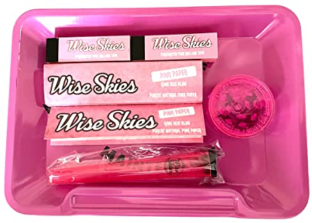 Wise Skies Pink Tray Set - Papers Tips Grinder Storage Tube - High Maintenance