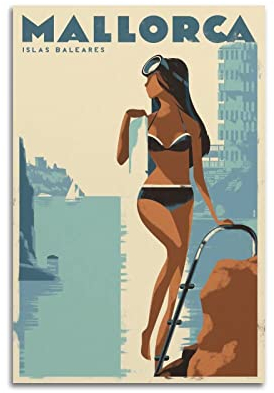 ZENGYL Vintage-Poster, Mallorca-Poster, dekoratives Gemälde, Leinwand, Wandposter und Kunstbild, modernes Familien-Schlafzimmer, Dekoration, Poster, 20 x 30 cm