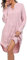 Vlazom Chemise de Nuit Femme Coton Robe de Nuit Patte de Boutonnage Vêtements de Nuit à Manche Longue Couleur Unie，Rose，XL