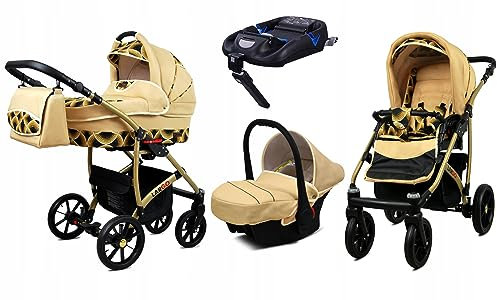 BabyLux® Kinderwagen Set 4 in 1 - Largo - incl. Babywanne, Buggy Sportsitz, Auto-Babyschale, ISOFIX-Basisstation - Autositz - Kinderwagenset - Kombikinderwagen mit Wickeltasche usw.