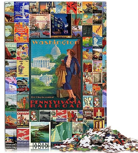 Vintage Travel Wall Art 1000 Piece Jigsaw Puzzles For Adults Cardboard puzzles Artists Collection, Fine Art 26x38cm