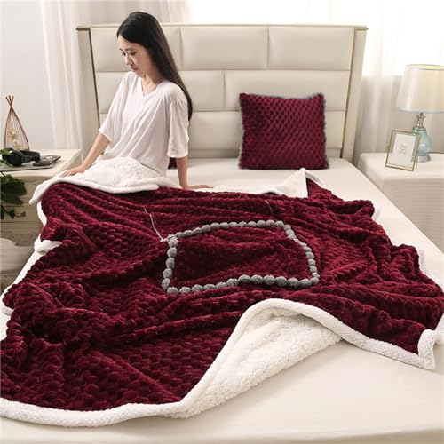Hixingo Reisedecke und Kissen 2 in 1, Reisedecke mit Kissen Set Multifunktionale Reise Decke und Kissen 2 in 1 Weichem Flugzeug Verwandlungskissen für Urlaub, Camping (40 * 40cm,Plüsch-Burgund)