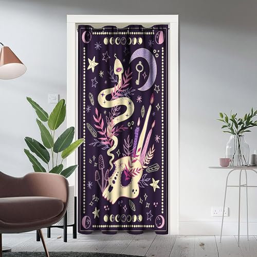 Magischer Türvorhang für Tür, Privatsphäre, Boho, Halbmond, Tarotkarte, magischer Totenkopf, Tiere, Schlange, Sterne, Mondphase, Verdunkelung, Türvorhänge für Damen, Raumteiler, 1 Panel, 203 x 107 cm