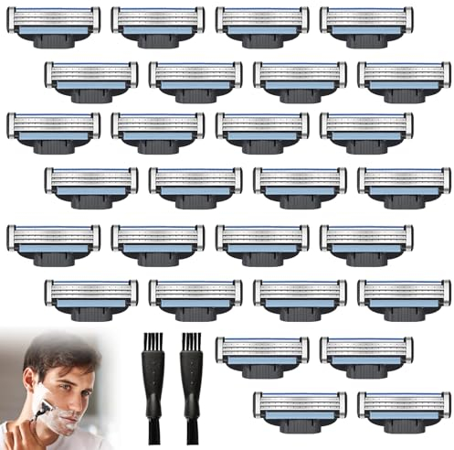 28 Stück Kompatibel Gillette Klingen Rasierklingen Rasierklingen Ersatzklingen Rasierer Klingen für Nassrasierer Herren 3 Lagige Mit 2 Reinigungsbürsten