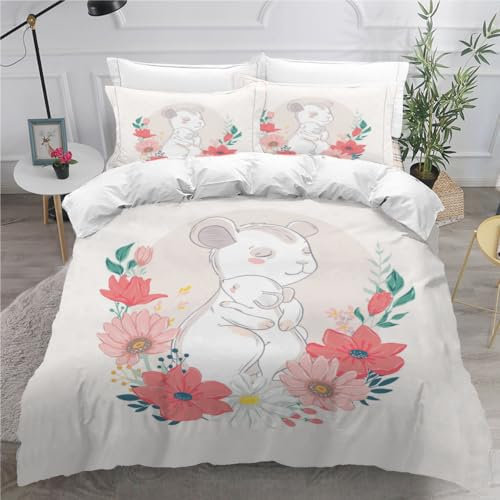 ViriVi Bettwäsche 200x200 3 teilig Bettbezug-Cartoon-Tiere Bettwäsche-Sets 200x200 Mikrofaser mit 2 Kissenbezüge 80x80cm,Bettwäsche Set Muster Mutter und Baby für Doppelbett mit Reißverschluss