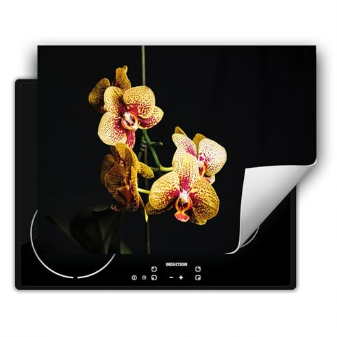 DarHaus Herdabdeckplatte 1 teilig 80x52 cm Küche Herdabdeckung Ceranfeld Herdabdeckplatten Anti Rutsch Matte Aufrollbar, schwarz - Orchidee
