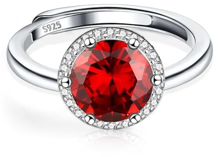ALEXCRAFT Ringe Silber 925 Damen mit Rund Rot Zirkonia Schmuck für Frauen Freundin Mama Mädchen