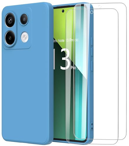 MOONESS Cover per Xiaomi Redmi Note 13 Pro 5G (6.67) Custodia,Con 2 Pellicola Vetro Temperato Morbida Sottile Liquid TPU Case - Blu