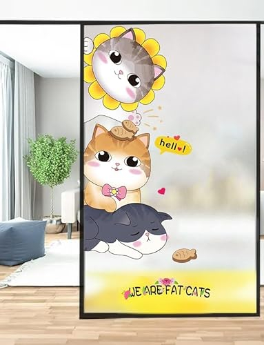 Fensterfolie Süße Gelbe Katze Fensterfolie Blickdicht Sichtschutzfolie Fenster Anti-UV Fensterfolie Sichtschutz Klebefolie Fenster für Zuhause Büro Milchglasfolie 80x200cm