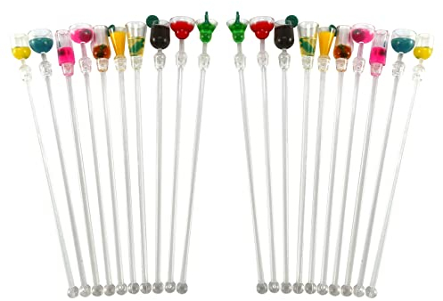 Frefgikty Lot de 20 agitateurs à tropicales pour cocktail 22,9 cm avec motifs de verres à vin, agitateurs réutilisables