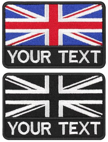 Embroidery British Flag Personalized Name Patch 2PCS, Military Name Patch Embroidery UK Flag Name Tactical Tag Embroidered Custom Name Patches for Multiple Clothing Vest Jackets Iron on/Sew (Square)