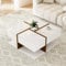 BTM Table Basse Carrée avec 4 Tiroir, Table Basse Salon Moderne avec Espace de Rangement en Bas, avec Unique et Un Design de Ligne, Bois & Blanc, 78x78x34.8 cm