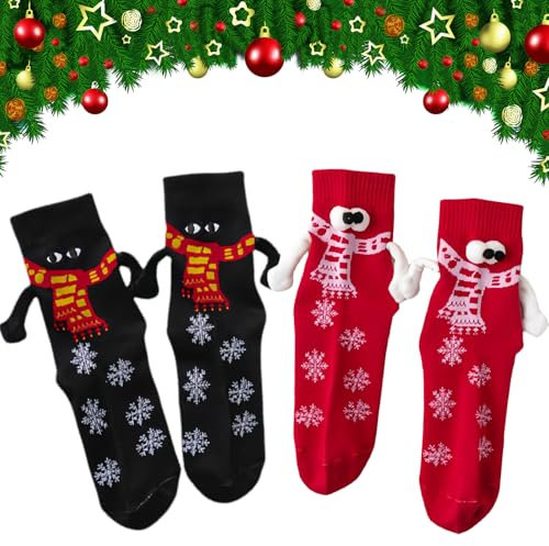 2 Pair Christmas Socks,Weihnachtssocken Kuschelig,Socken Hand Lustige,Weihnachten Magnetische Mit Socks,Holding Magnet Weihnachtssocken,für Magnetic Händen Paar,Magnetarmen,Männer Geschenkideen