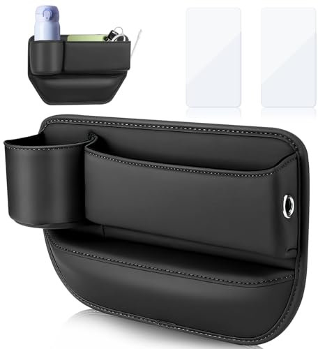 ENUTROF Aufbewahrungsbox für Autositze Autositz PU Leder Gap Organizer Storage Box Lückenfüller Organizer mit Kabelloch für Kleinigkeiten Handys (Schwarz)