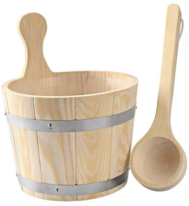 MagiDeal Set secchio e mestolo per sauna, 5L, utilità, forniture per il bagno, barile per sauna in legno multiuso, barile per attrezzi da bagno in legno per