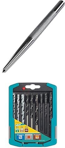 wolfcraft Körner I 7980010 I Zum Vor- und Ankörnen auf Stein, Blech und Stahl 8x125mm + wolfcraft Bohrer-Set „Metall, Holz & Stein“, 9-tlg. I 7117000 I Für Bohrungen in Metall, Holz und Stein
