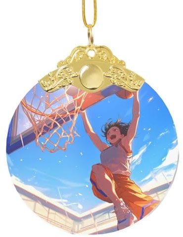 Basketball Shot Print Round Christmas Decor Glass Ornament for Christmas Tree Holiday Xmas Gifts Hanging Ornament 3