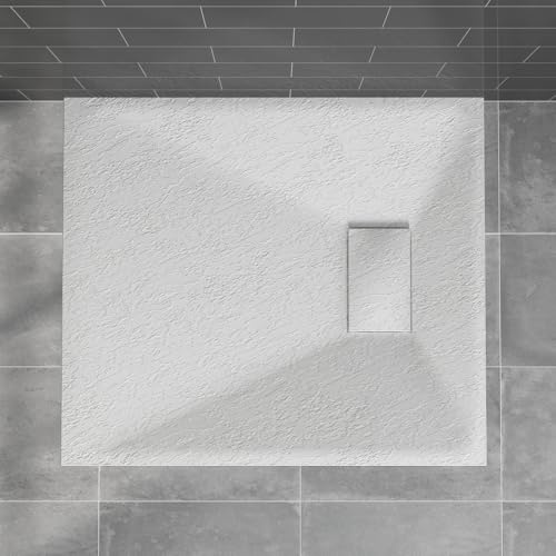 Blümme Rectangle Shower Tray 800x700mm SMC Flat Shower Base White | Slip Resistant, Bathroom, Shower Enclosure Cubicle, Wet Room Shower Pan, Walk in Base, Slate Effect
