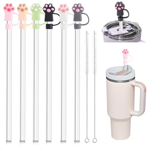 6 Pezzi Cannucce Tritan per Stanley Tumbler + 6 Pezzi Coperchi per Cannucce, 31cm Cannucce Tirtan Riutilizzabili per Stanley Cup con 2 Spazzola, Compatibile con Stanley Adventure Quencher