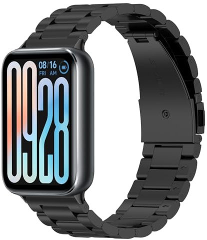 MiRowy Metall Armband für Xiaomi Smart Band 9 Pro/Xiaomi Smart Band 8 Pro Uhrenarmband, Edelstahl Metall Ersatzarmband für Xiaomi Mi Band 9 Pro/Xiaomi Mi Band 8 Pro (Schwarz)