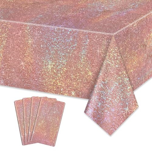 APUXXJUPA 4 Pack tovaglie oro rosa, tovaglia rettangolare compleanno rosa e oro copritavolo per ragazze 18 ° compleanno decorazioni matrimonio sposa forniture di partito, 130 x 220 cm