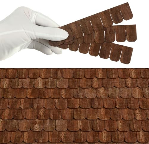 Dollhouse Wooden Roof Shingles, Dollhouse Miniature Roofing, Set of 25 Strips, REDUCIO! (Brown Oak)