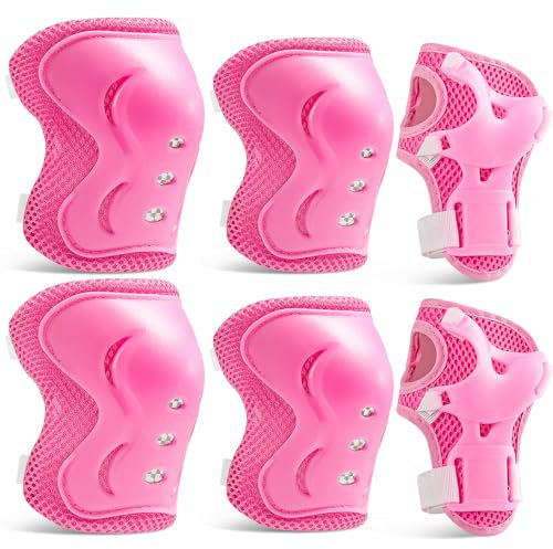 Protección para Niños [6 Piezas]，Protección para Patinaje Infantil, Equipos De Protección Ajustables, Adecuados para Patinaje, Bicicleta, Bicicleta De Equilibrio Y Monopatín. (Rosa, M-7-12 Años)