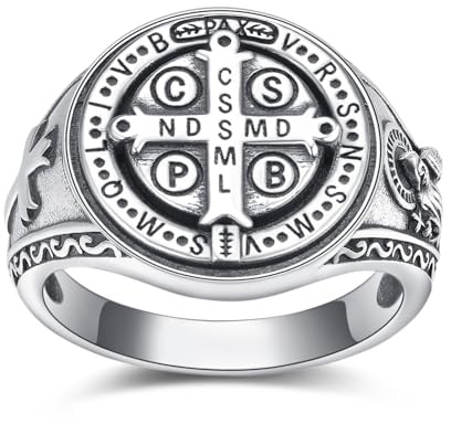 ADMETUS Silber 925 Heiliger Sankt Benedikt Ring Größe 52-74.8 (16.6-23.8) | Herren Schmuck, Christliche Geschenke, Religiöse Geschenke, Ringe Silber Wasserfest, Herren Ringe Männer, Hypoallergene