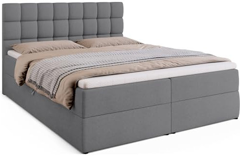 BROMARKT Boxspringbett mit Bettkasten Polsterbett mit Bonell-Matratze und Topper Bett für Schlafzimmer gepolstertes Kopfteil Dakota bonellfedern 160x200 Härtegrad H3 Grau Malmo