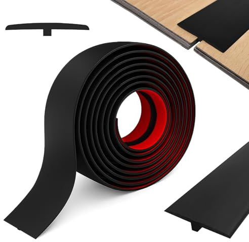 T-Profil Übergangsprofil, Übergangsleiste Boden Selbstklebend, 5cm x 3.0m Abschlussleiste Boden aus PVC – Bodenleisten übergangsprofil -Universelle Spaltabdeckung für Laminat,Fliesen & Vinyl -Schwarz