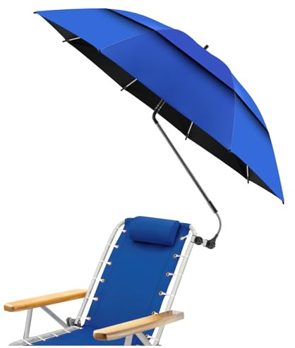 NBtoUS 48.6 Double Canopy Beach Umbrella with Clamp, UPF50+ Beach Chair Umbrella with clip(Cobalt Blue)