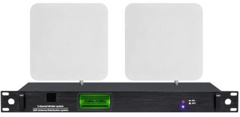 Sistema di distribuzione antenna UHF per sistema microfonico wireless Shure con 2 alette per antenna direzionale attiva montata a parete